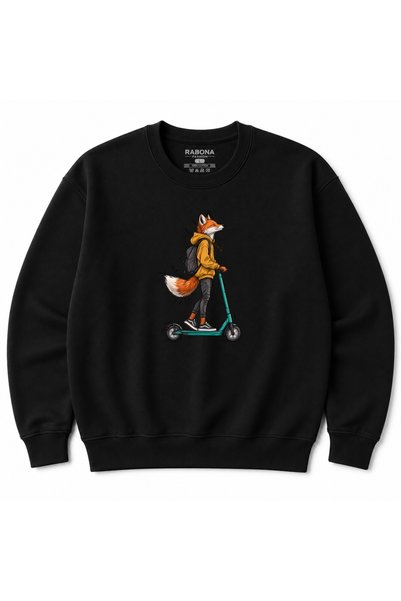 Rabona Fashion Urban Fox Scooter Adventure Graphic Sweatshirt