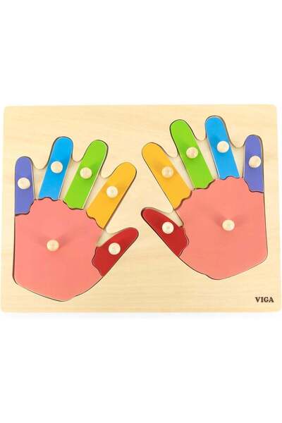 Generic VIGA Hands & Fingers 12 Piece Knob Puzzle - Montessori Wooden Toy for...