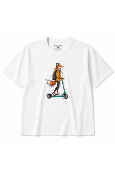 Rabona Fashion Urban Fox Scooter Adventure Graphic T-Shirt