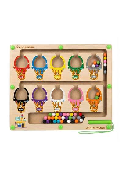 Generic Montessori Wooden Magnetic Ice Cream Color & Counting Maze Board for ...