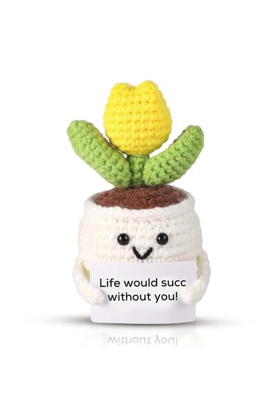 Generic Happy Threads Be Brave Yellow Flower Pot with Inspirational Message C...