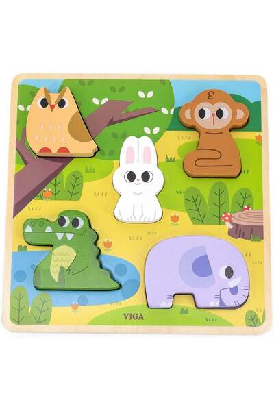 Generic VIGA Forest 5-Piece Block Puzzle - Montessori Wooden Toy for Sensory ...