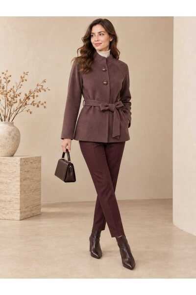 Bad Jk26-01(06) - Women's brown quilted jacket with belted