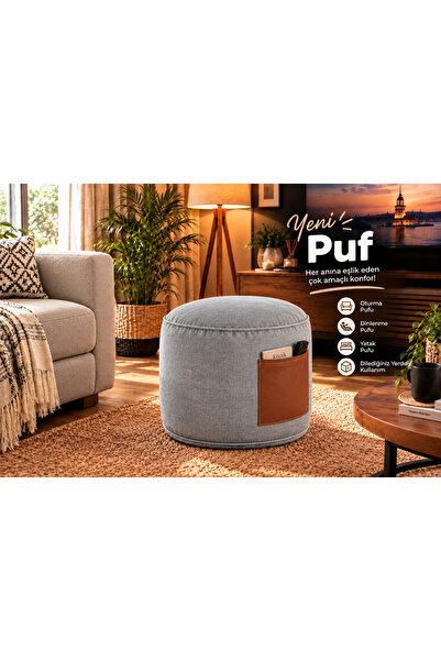 Bohem Dekoratif Puf,ayakucu pufu,çok amaçlı cepli puf 45X40cm Yıkanabilir Kılıflı