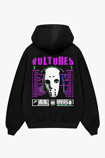 Sekizbiraltı Vultures Printed Black Oversize Unisex Hoodie