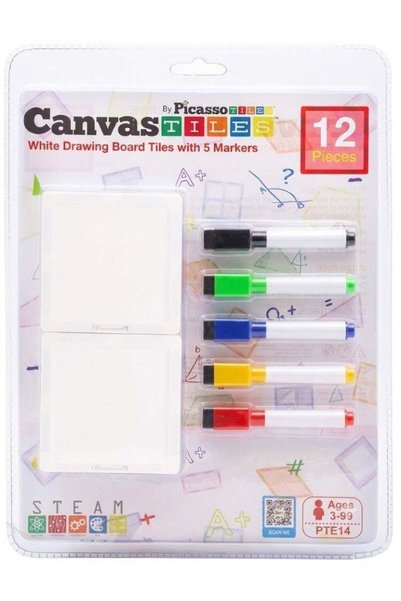 Generic Picasso Magnetic White Board Tiles with 5 Markers 12-pieces
