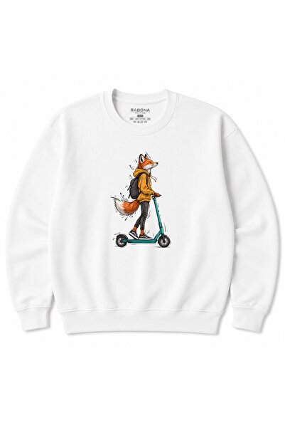 Rabona Fashion Urban Fox Scooter Adventure Graphic Sweatshirt
