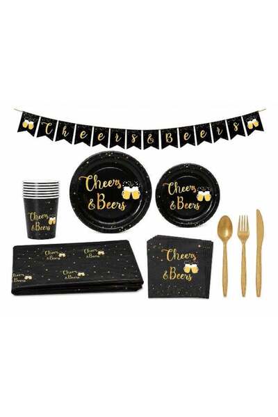 Generic 114 Pcs Cheers and Beers Party Tableware Set for 16 Guests, Black and...