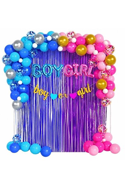 Generic Gender Reveal Balloon Decoration Set with Boy or Girl Banner, Pink an...