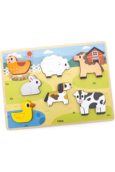 Generic VIGA Farm Animals 7 Piece Block Puzzle - Montessori Wooden Toy for Kids