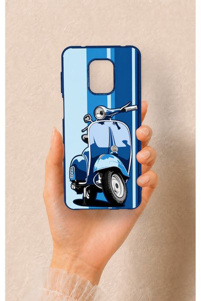 Vip Case Redmi Note 9 Pro 9S Compatible Blue Scooter Patterned Silicone Case