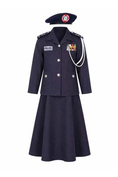 Generic Kids Police Officer Costume Set for Girls – Navy Blue Uniform Dress w...