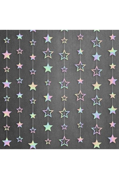 Generic Iridescent Star Garland Decorations 6.5 Feet, Pack of 8 | Star Hangin...