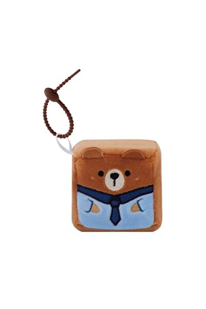 Generic Square Pals Bear Clip-On Plush Toy (7 cm, Brown/Blue)