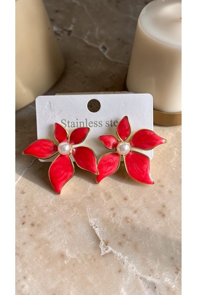 Dore Collection Pearl Detailed Large Flower Form Surgical Steel Earrings