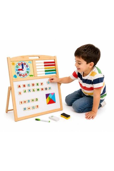 Generic Kids Wooden Magnetic Learning Board – ABC, Numbers, Clock & Abacus Ed...