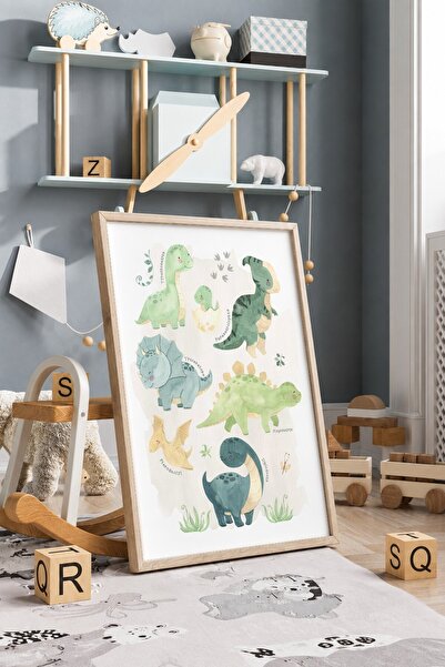 KEYFHOME Imena dinosaurusa u akvarelu, uokvireni MDF poster, dekoracija zidov...