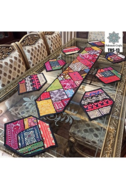 Generic Brand Boho Ethnic Handmade Table Runner – Embroidery & Sequin Patchwork