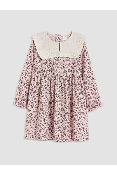 LC Waikiki Alita City Lcw Kids Pink Flannel Floral Girls' Dress with a Differ...