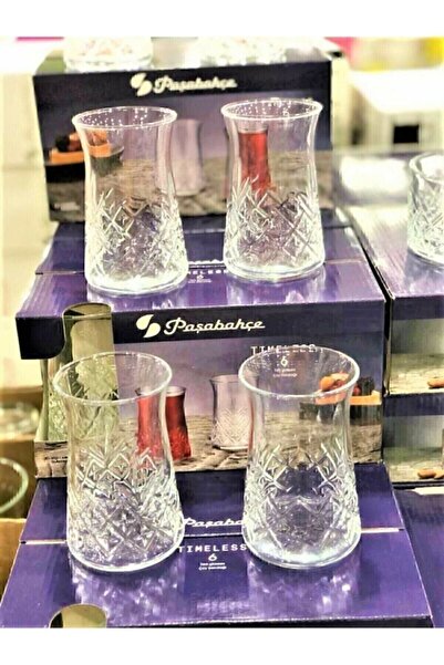Paşabahçe 6 Pieces Timeless Tea Cups Crystal Cut Glass Cups Only Cups
