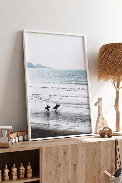 KEYFHOME Jutarnja fotografija sa surfanja na plaži, uokvirena MDF slika, post...