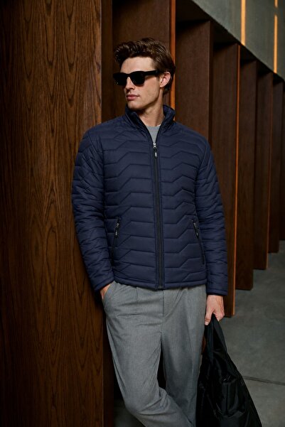 comstar Men's Fit Zippered Thick Navy Blue Puffer Coat