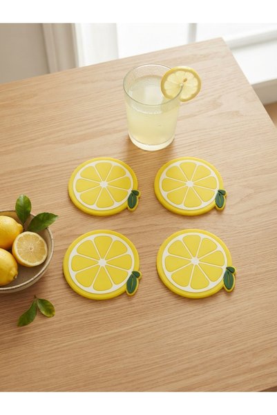 EveFix 4lü Set Limon Tasarımlı Esnek Silikon Bardak Altlığı - Kaydırmaz Taban, Isıya Dayanıklı Kupa ve Bardak Altlığı