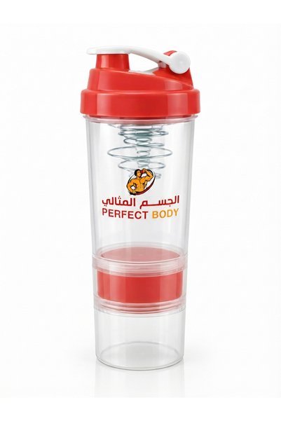 Generic Brand زجاجة خلط البروتين المثالية للجسم مع أقسام تخزين ومضرب خلط، كوب...