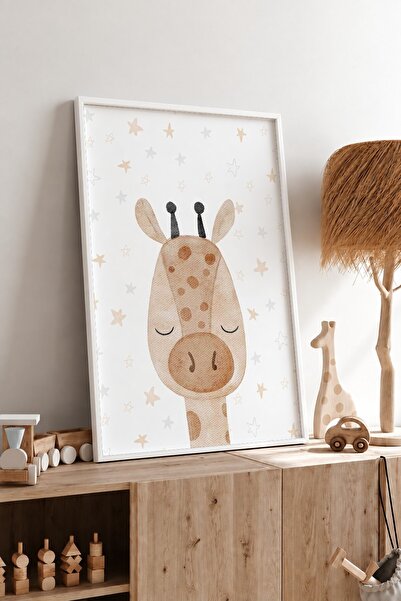 KEYFHOME Girafă adormită înrămată MDF Tablou Poster Decor de perete pentru ca...