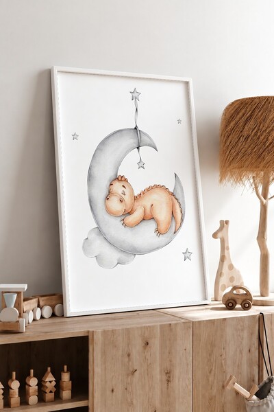 KEYFHOME Dinozaurul care doarme pe lună înrămat MDF Tablou Poster Decor de pe...