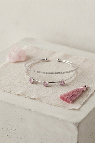 STİLLOVE Pink Star Model Gold Color Zircon Stone Brass Bracelet