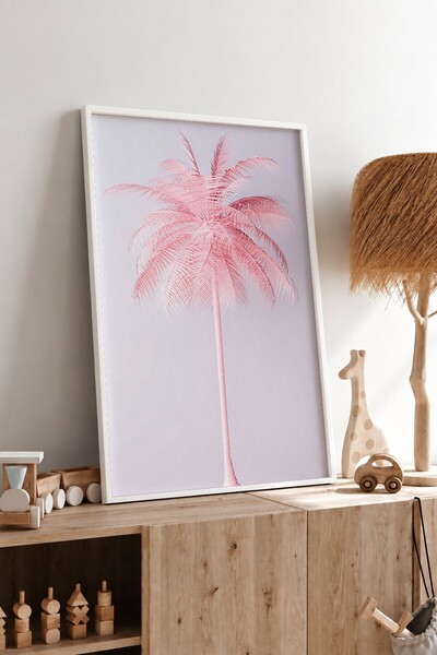 KEYFHOME Poster cu tablou MDF cu ramă de palmier roz, cadou pentru decorarea ...
