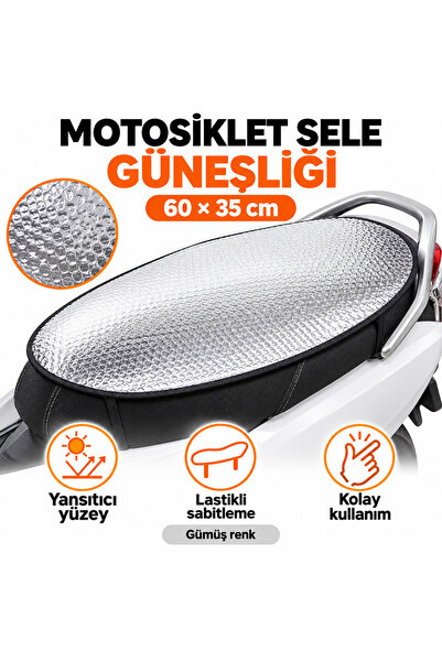 Motosiklet Sele Güneşliği 60x35 cm Gümüş Yansıtıcı Su Geçirmez Lastikli Sele Koruyucu