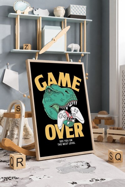 KEYFHOME Game over Player Dinosaur Framed Mdf Table Poster Children's Room Wa...