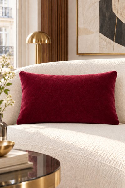 Kadife Kaliteli Kumaştan Bordo Kırlent Kılıfı 30 x 50