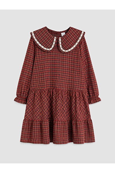 LC Waikiki Alita City Lcw Kids Green Gabardine Plaid Girls' Dress with a Diff...