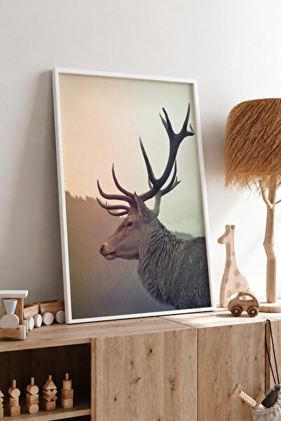 KEYFHOME Fundal cețos Cerb înrămat MDF Tablou Poster Living Decor de perete C...