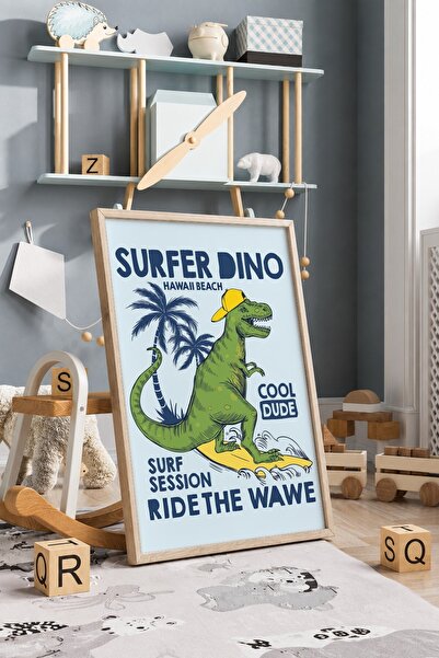 KEYFHOME Slikovni poster sa dinosaurusom surferom u MDF okviru, dekoracija zi...