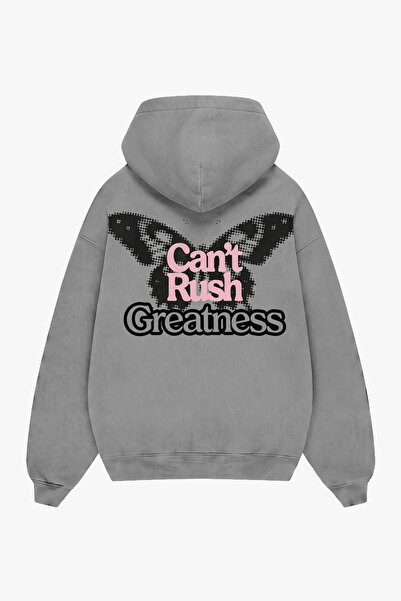 Sekizbiraltı Can'T Rush Printed Oversize Unisex Gray Hoodie