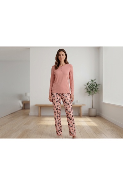 Jiber Kadın Uzun Kollu Düğmeli Somon Pijama Takımı