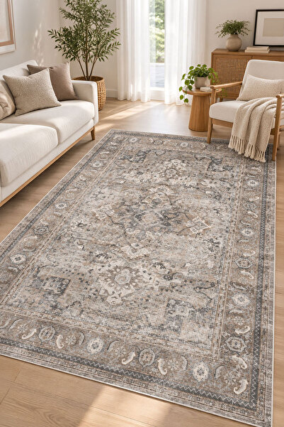 Toronto Home Dijital Kaymaz Yıkanabilir Vintage Eskitme Klasik Salon Halısı M...