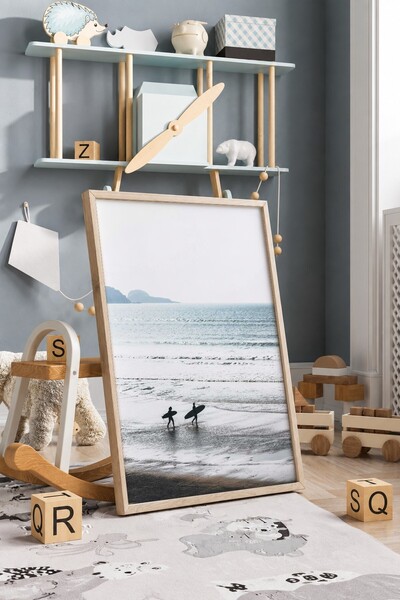 KEYFHOME Jutarnja fotografija sa surfanja na plaži, uokvirena MDF slika, post...