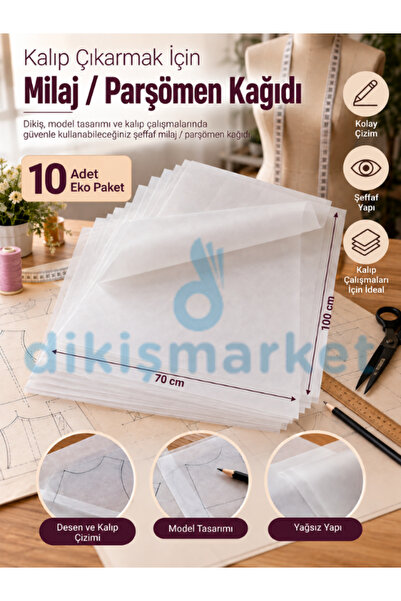 dikişmarket Milaj Kağıdı, Yağsız, Çizim, Kalıp Kağıdı Ölçüler 70x100 Cm 10 adet