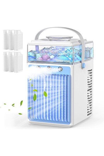 AER Mini Condiționat Portabil 5‑în‑1, Rezervor 800 ml, 3 Viteze, 3 Moduri de Brumizare, Control prin APP, 6 Cuburi de Gheață, USB‑C