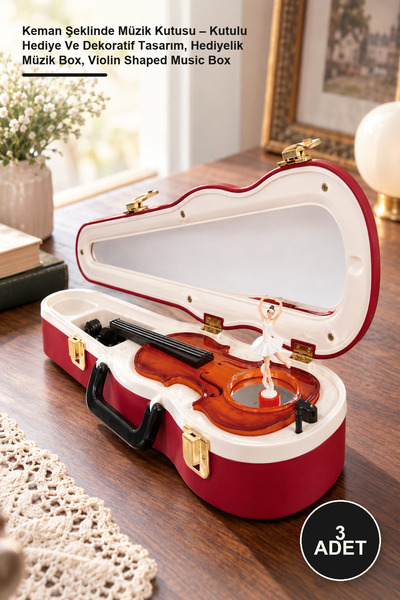 Yenilig 3 Adet Keman Şeklinde Müzik Kutusu – Kutulu Hediye Ve Dekoratif Tasarım, Hediyelik Müzik Box, Violin Shaped Music Box