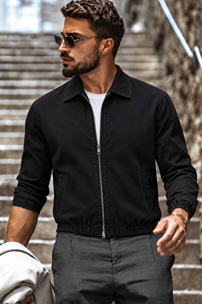 comstar Men's Seasonal Zippered Bomber Black Jacket