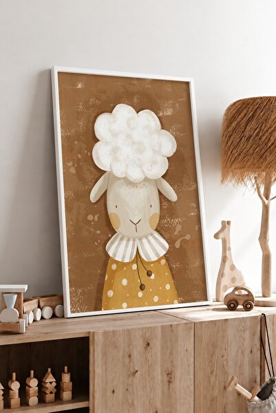 KEYFHOME Drăguț Oaie Încadrat MDF Tablou Poster Camera Bebelușului Decor de P...