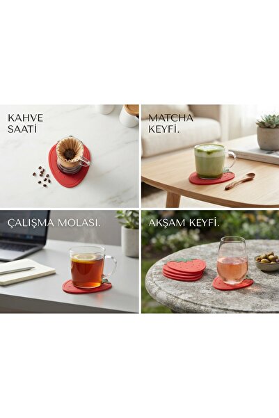 EveFix 4lü Set Çilek Tasarımlı Esnek Silikon Bardak Altlığı - Kaydırmaz Taban, Isıya Dayanıklı Kupa ve Bardak Altlığı