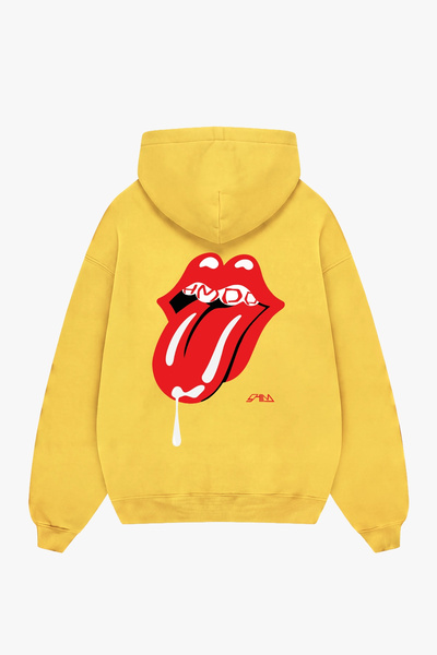 Sekizbiraltı Happy Memories Printed Oversize Unisex Yellow Hoodie