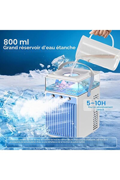 AER Mini Condiționat Portabil 5‑în‑1, Rezervor 800 ml, 3 Viteze, 3 Moduri de Brumizare, Control prin APP, 6 Cuburi de Gheață, USB‑C